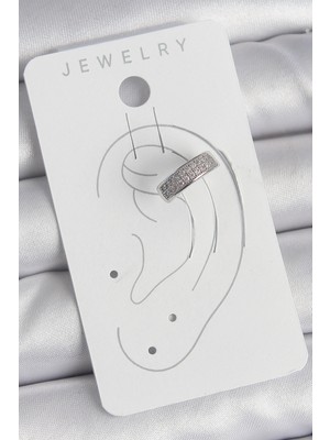 VeraGlobe Buğz Pirinç Gümüş Renk Zirkon Taşlı Kıkırdak Model Kadın Küpe - Buğz