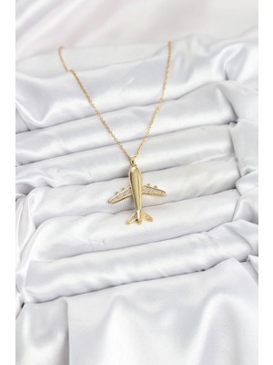 VeraGlobe Buğz 316L Çelik Zincir Gold Renk Uçak Model Kadın Kolye - Buğz