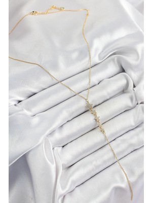 VeraGlobe Buğz Pirinç Zirkon Taşlı Sıralı Yıldız Figürlü Y Model Gold Renk Kadın Kolye - Buğz