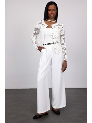 5in1Canpolat Beyaz Krep Palazzo Pantolon 1594