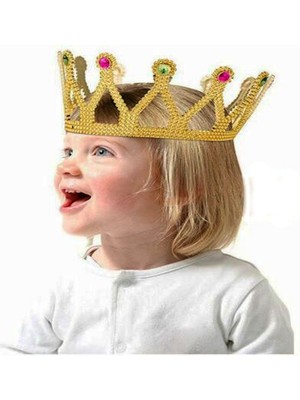 Ergün Collection Altın Renk Çuk ve Yetişkin Uyumlu Kraliçe Tacı Prenses Tacı 8X25 cm