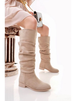 Ergün Collection Da Bej Süet Körüklü Çizme