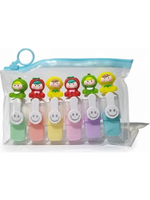 Gökyüzü Işığı Sevimli Figür Başlıklı Mini Fosforlu Keçeli Kalem-6lı SET-FOSFOR08