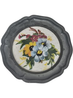Hasyılmaz Vintage Zınn Çerçeveli Dekoratif Çiçek Temalı Duvar Tabağı 10CM 011
