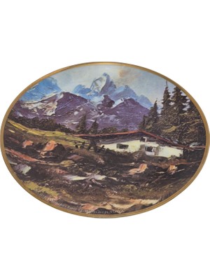 Hasyılmaz Kahla Vintage Alp Dağları Temalı Porselen Duvar Tabağı 19,5cm 004