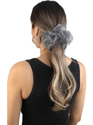 Ergün Collection Lı Lastikli Topuz Toka / Kırçıllı Gri