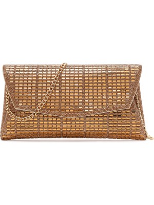 Derimod Kadın Altın Uzun Zincir Askılı Taşlı Mini Abiye Portföy Çanta 26PBD2960TS