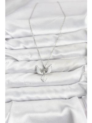 VeraGlobe Buğz 316L Çelik Zincir Gümüş Renk Anka Kuşu Model Kadın Kolye - Buğz