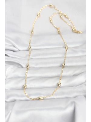 VeraGlobe Buğz cm 14K Gold Renk Damla Topçuklu Zincir Model 60 cm Kadın Kolye - Buğz