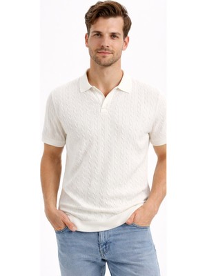 Cazador Erkek Polo Yaka Desenli Triko T-Shirt 34215 Ekru