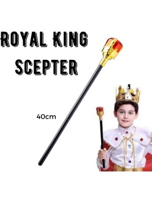 VeraGlobe Buğz Çocuk Boy Altın Renk Kral Tacı ve Kırmızı Topuzlu Kral Asası
