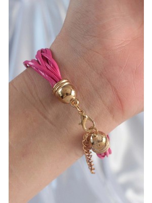 VeraGlobe Buğz Pembe Renk Zirkon Taşlı Ipli Çoklu Bileklik - Buğz