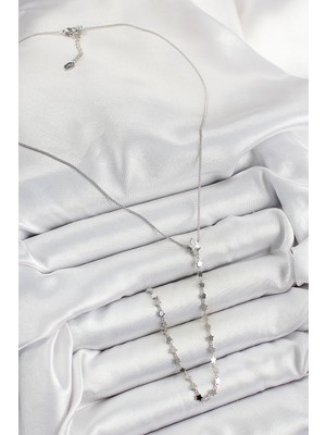 VeraGlobe Buğz Pirinç Zirkon Taşlı Yıldız Figürlü Y Model Gümüş Renk Kadın Kolye - Buğz