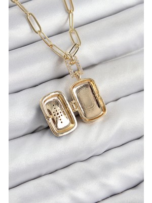 VeraGlobe Buğz Pirinç Zirkon Taşlı Açılabilir Kutup Yıldızı Model Gold Renk Kadın Kolye - Buğz