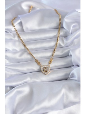 VeraGlobe Buğz 316L Çelik Gold Renk Zirkon Taşlı Kalp Model Sonsuzluk Detay Kadın Kolye - Buğz