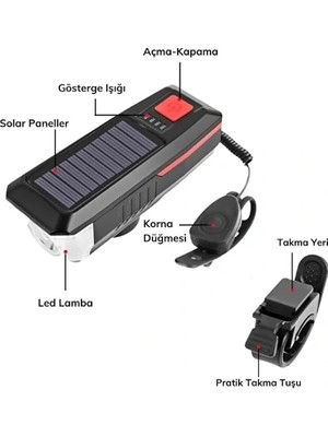 VeraGlobe Buğz Güneş Enerjili Bisiklet Işıklı Korna