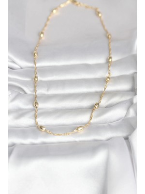 VeraGlobe Buğz cm 14K Gold Renk Burgu Zincirli Damla Topçuk Model 45 cm Kadın Kolye - Buğz