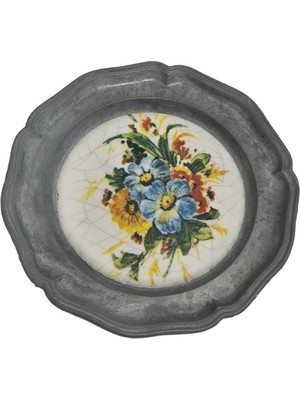 Hasyılmaz Vintage Zınn Çerçeveli Dekoratif Çiçek Temalı Duvar Tabağı 10CM 010