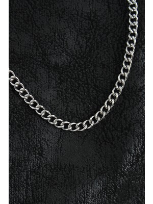 VeraGlobe Buğz 316L Çelik Klasik Oval Zincir Model Gümüş Renk Erkek Kolye - Buğz