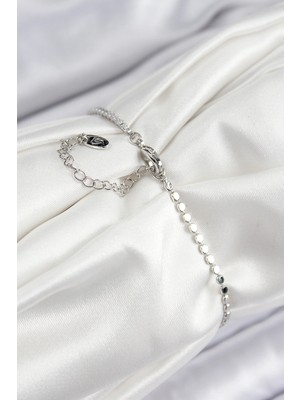 VeraGlobe Buğz Pirinç Zirkon Taşlı Boncuk Model Ezme Zincir Gümüş Renk Kadın Bileklik - Buğz