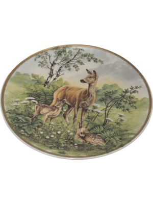 Hasyılmaz Kahla Vintage Geyik Temalı Porselen Duvar Tabağı 19,5cm 001