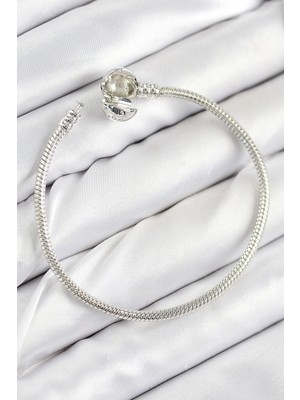 VeraGlobe Buğz Pirinç Charm Topcuk Model Gümüş Renk Kadın Bileklik - Buğz