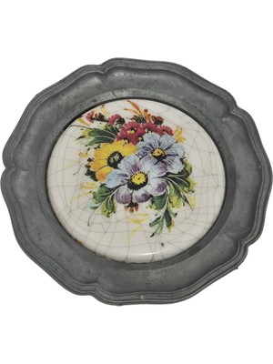 Hasyılmaz Vintage Zınn Çerçeveli Dekoratif Çiçek Temalı Duvar Tabağı 10CM 012