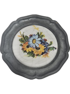 Hasyılmaz Vintage Zınn Çerçeveli Dekoratif Çiçek Temalı Duvar Tabağı 10CM 005