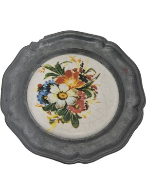 Hasyılmaz Vintage Zınn Çerçeveli Dekoratif Çiçek Temalı Duvar Tabağı 10CM 006