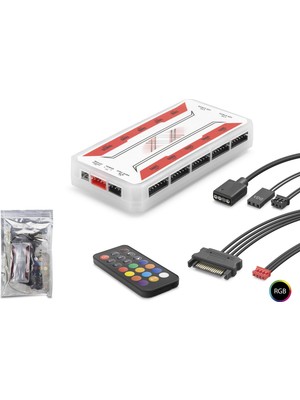 Argb Fan ve LED Kontrolcü Hub Seti Uzaktan Kumandalı - Beyaz ND2806