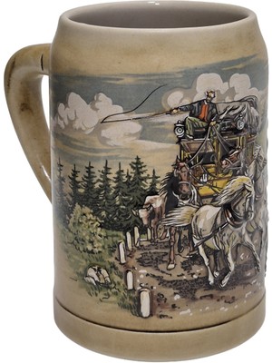 Hasyılmaz Vintage Tankart Kabartmalı At Arabası Doğa Figürlü Alman Seramik Bira Bardağı 14CM 001