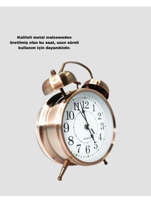 Teknodayım Retro Tarz Bronz Dekoratif Masa Saati Metal Gövde Yüksek Sesli Alarm