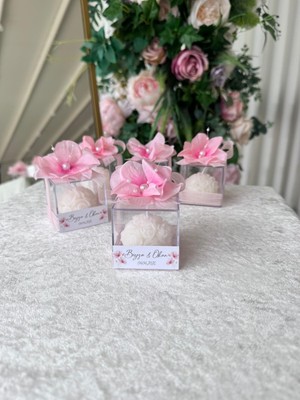 Tatlı Telaşlar Parti ve Organizasyon Evi Top Gül Mini 5x5 Mika Pembe Kutu Süslemeli  Nikah & Nişan Hediyelik - 25 Adet