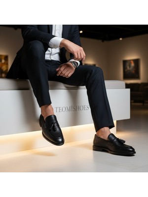 By Barretti Siyah Dokulu Deri Püsküllü Loafer