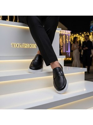 By Barretti Siyah Tek Kemerli Beyaz Taban Loafer