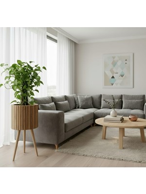 Black Pearl Ahşap Ayaklı Saksı Sepeti Halat Saksı Hasır Saksı