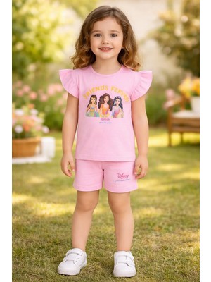 Almira Anne Bebek Kız Bebek Friends Forever Yazılı Prenses Baskılı Pembe Kısa Kollu Takım
