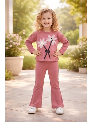 Almira Anne Bebek Kız Çocuk Çiçek Detaylı Prenses Kollu Ispanyol Paçalı Takım