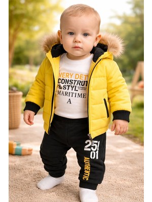 Almira Anne Bebek Bebek Kışlık Takım 3 Parça | Renkli Şişme Mont ve Sweatshirt | 6-12 Ay