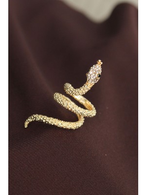 Store Mania Ieg™ Ayarlanabilir Gold Renk Zirkon Taşlı Yılan Yüzük - TJ-BYK2237