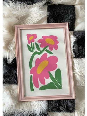 Des Vu Print Pembe Yeşil Çiçek Posteri, Çiçek Pinterest Temalı Çerçevesiz Poster