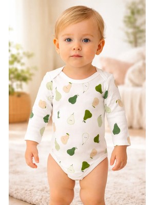 Almira Anne Bebek Unisex Armut Desenli Uzun Kollu Çıtçıtlı Bebek Body