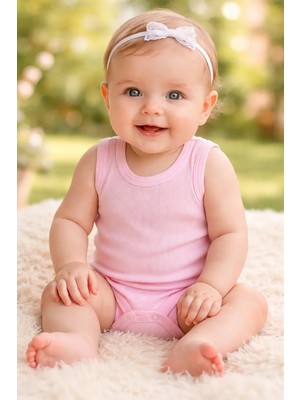 Almira Anne Bebek Kız Bebek Zıbın Sıfır Kol Çıtçıtlı Bebek Body 1-9 Ay