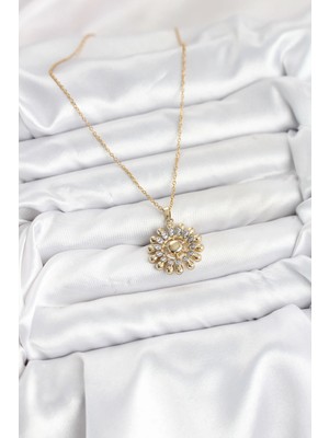 VeraGlobe Buğz 316L Çelik Zincir Gold Renk Güneş Model Kadın Kolye - Buğz