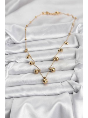 VeraGlobe Buğz 316L Çelik Zincir Gold Renk Topçuklu Kolye - Buğz