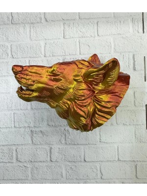 VeraGlobe Buğz Gold Kurt Duvar Aksesuarı Asılabilir 3D Dekoratif Heykel 25X19 cm - Buğz