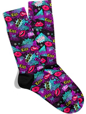 Dudak Desenli Pop-Art Tasarım Soket Çorap