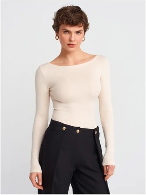 Dilvin 31332 Kayık Yaka Uzun Kollu Top-Taş