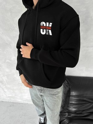 Meğdaix Oversize Üç Iplik Kapşonlu Sweatshirt - Siyah