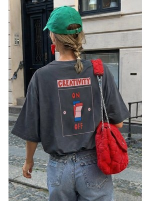 Monila Kadın Premium Kumaş Sırtı Baskılı Oversize T-Shirt